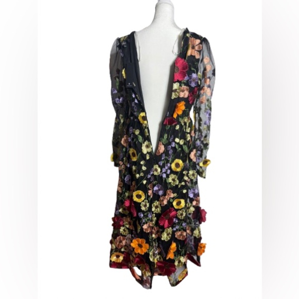 NWT Lulus Impressive Blossom Black 3D Floral Embroidered V-Neck Dress - Picture 6 of 16